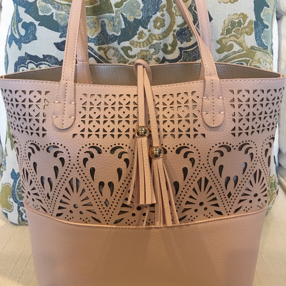 NWOT Vegan Leather Pink Cutout Tote Bag